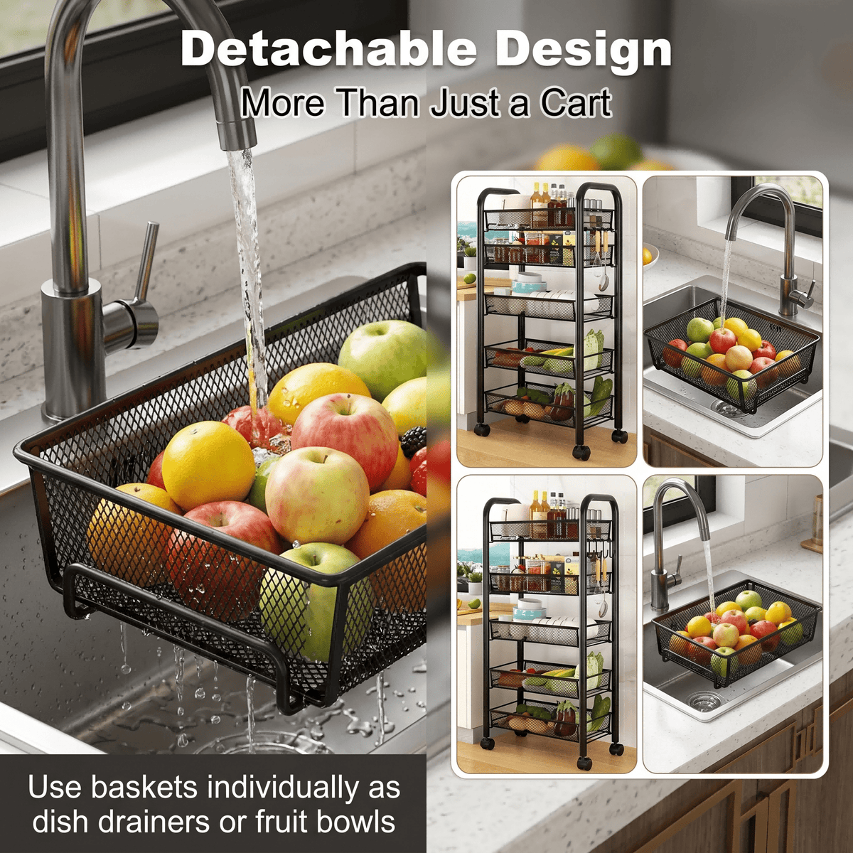 3–5 Tier Mesh Wire Rolling Cart
