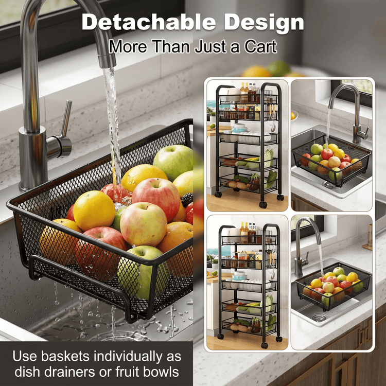 3–5 Tier Mesh Wire Rolling Cart