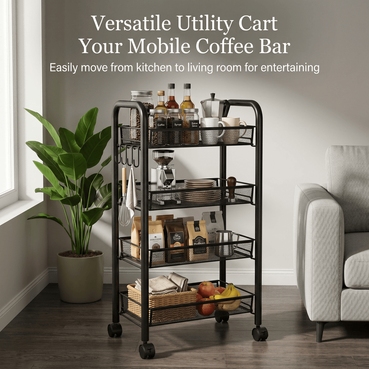 3–5 Tier Mesh Wire Rolling Cart