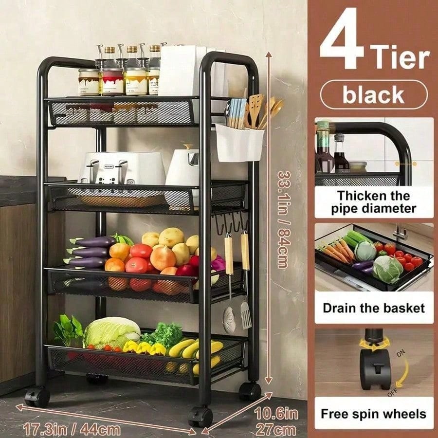 3–5 Tier Mesh Wire Rolling Cart