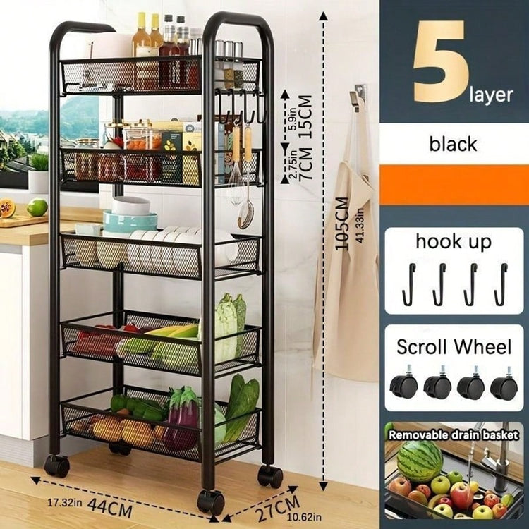 3–5 Tier Mesh Wire Rolling Cart