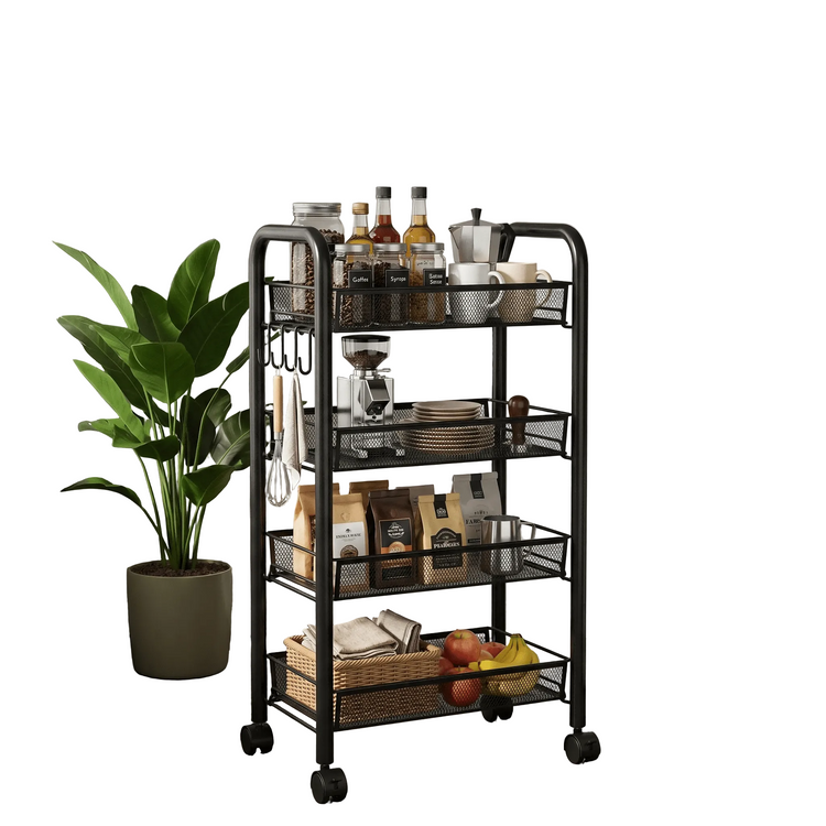 3–5 Tier Mesh Wire Rolling Cart