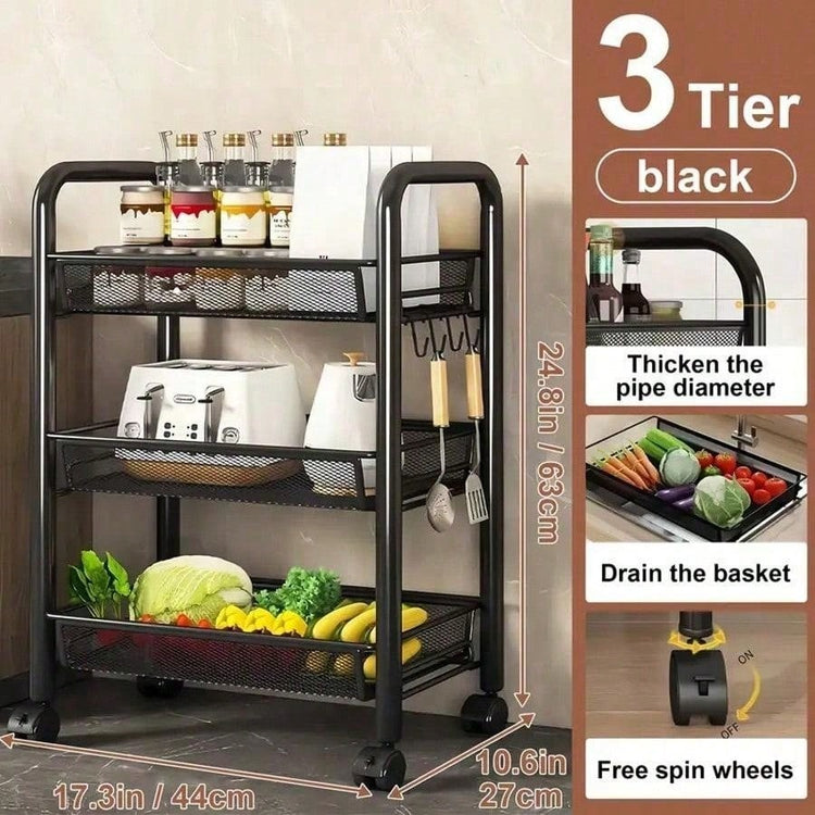 3–5 Tier Mesh Wire Rolling Cart