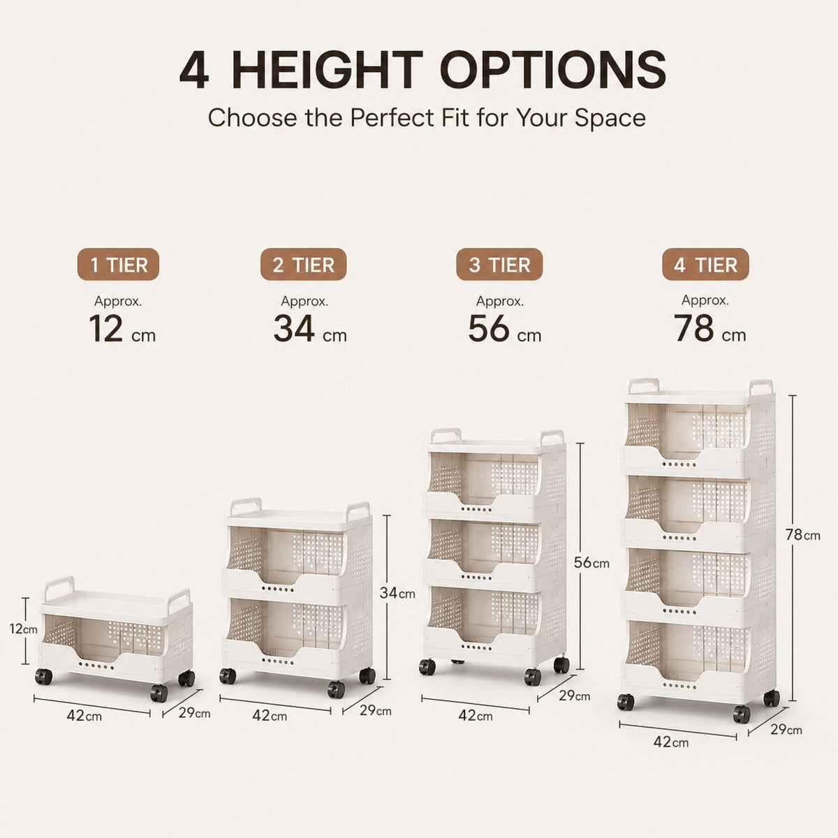 1–4 Tier Stackable Rolling Storage Bins