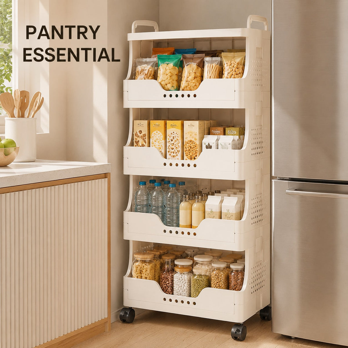 1–4 Tier Stackable Rolling Storage Bins