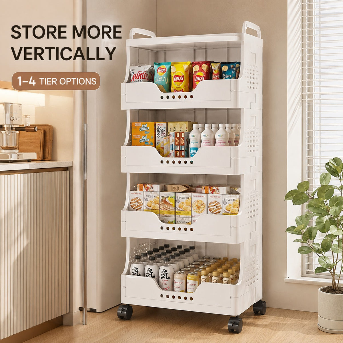 1–4 Tier Stackable Rolling Storage Bins